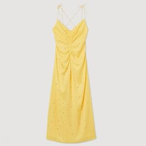 NWT | Sandro Praline Strass V Neck Low Back Yellow Rhinestone Dress EU38 US6